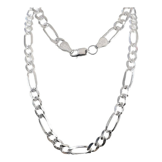 Cadena De Plata 925 Diamantada Hombre Fígaro 65 Cm X 7 Mm Plateado