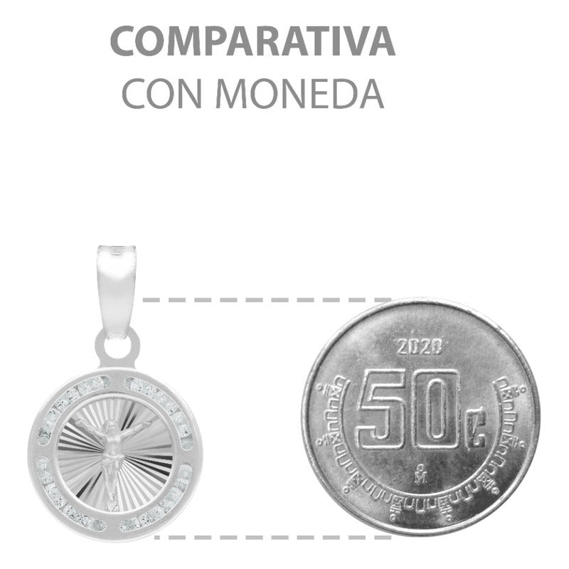 Dije Mini Medalla Bautizo Cristo Crucificado Plata 925 1.2cm Blanco