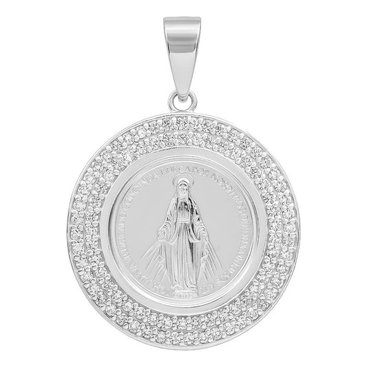 Dije Medalla Virgen Milagrosa Zirconias Doble Plata Pura 999 Plateado