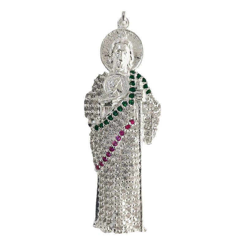 Dije Medalla San Judas Tadeo Mediano Zirconias Plata Ley 925