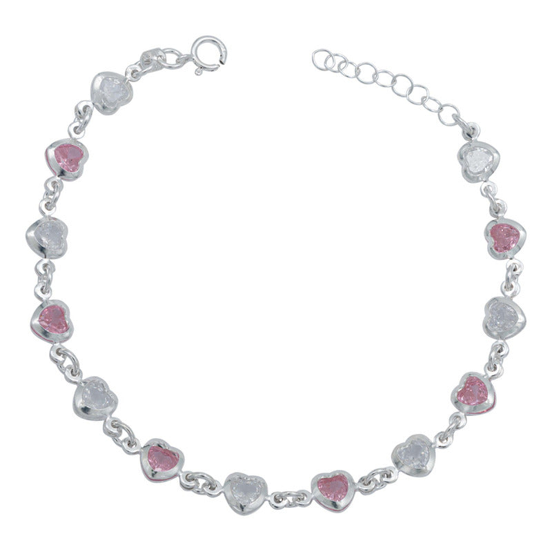 Pulsera Corazones Zirconias Amor Mujer Regalo Plata 925