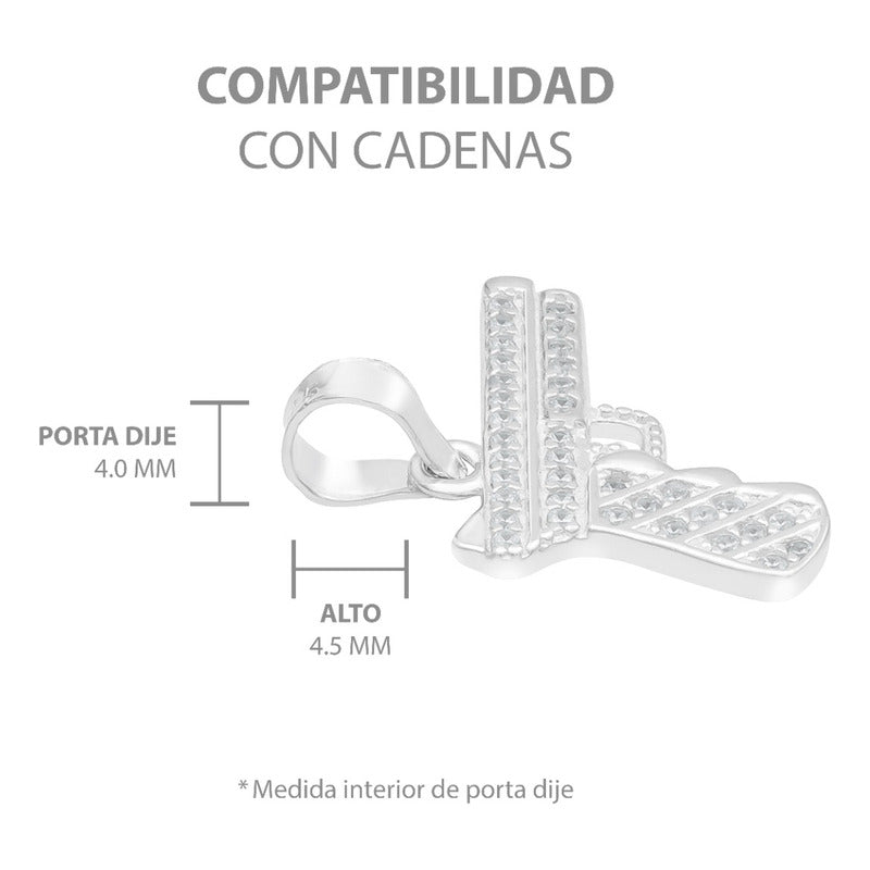 Dije Chico Pistola Glock Revolver Hombre Zirconias Plata 925 Blanco