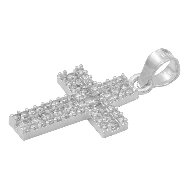 Dije Cruz Chica Zirconias Dobles Unisex Plata 925 2.6 Cm