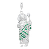 Dije 3d Medalla San Judas Tadeo Grande Zirconias Plata 925 Verde