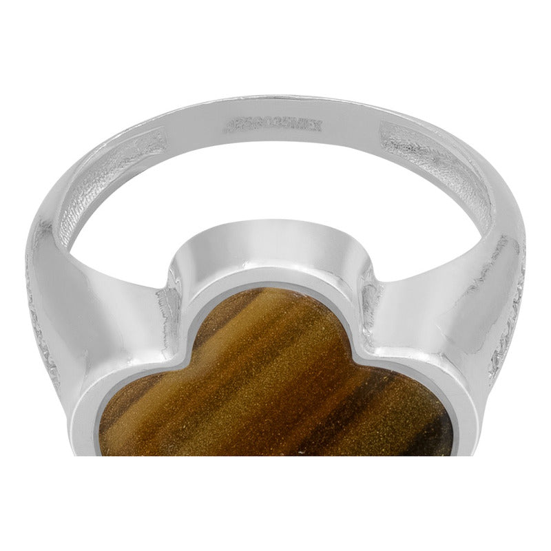 Anillo Grande Hombre Mujer Trebol Esmaltado Resina Plata 925 Café 9
