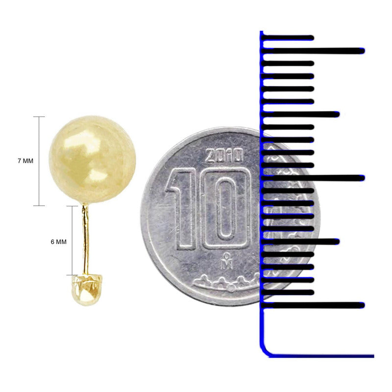 Arete Broquel Dormilona Bola Mujer Regalo #5 7 Mm Oro 10k Diámetro 7 Mm