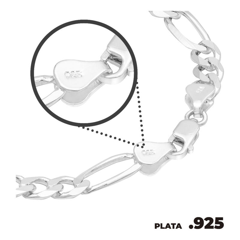 Pulsera Santa Muerte Zirconias Figaro 3x1 Plata 925 6 Mm Negro 6 Cm 21 Cm