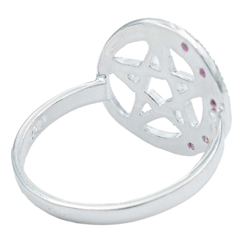 Anillo Diamantado Pentagrama Luna Zirconias Plata Ley 925