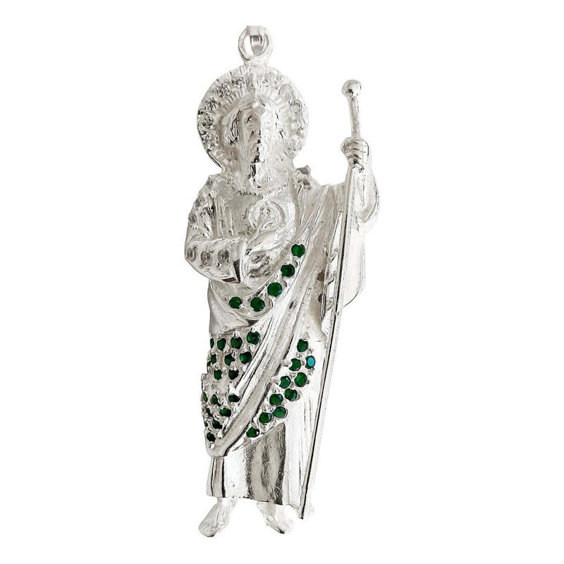 Dije San Judas Liso Con Zirconias 7 Cm Plata Ley 925