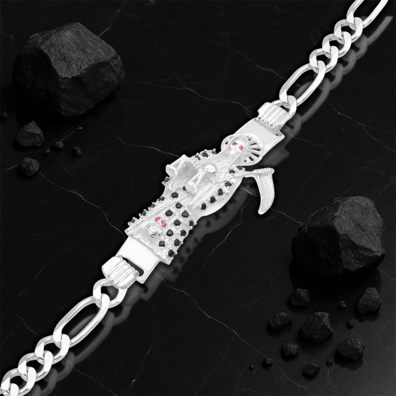 Pulsera Santa Muerte Zirconias Figaro 3x1 Plata 925 6 Mm Negro 6 Cm 21 Cm
