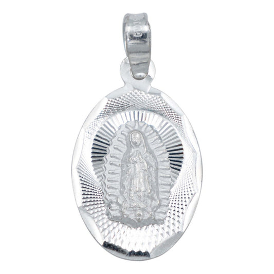 Dije Medalla Chica Diamantada Virgencita Guadalupe Plata 925 Plateado