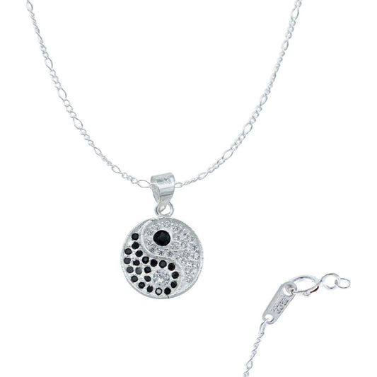 Collar Ying Yang Zirconias Equilibrio Plata Ley 925 Plateado 2.4 Cm X 1.5 Cm