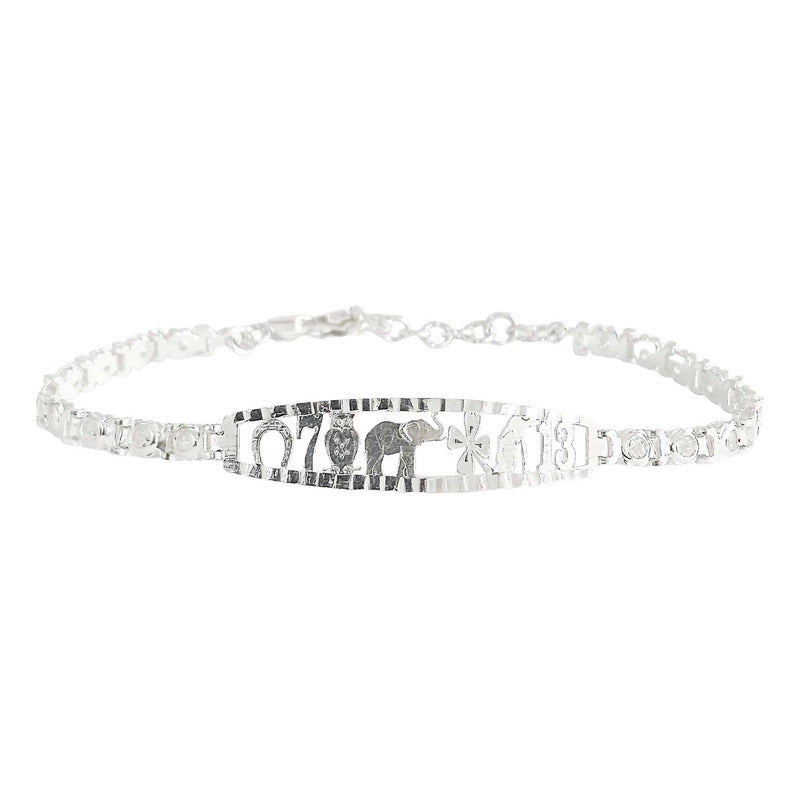 Pulsera Ajustable De La Suerte Con Zirconias En Plata 925