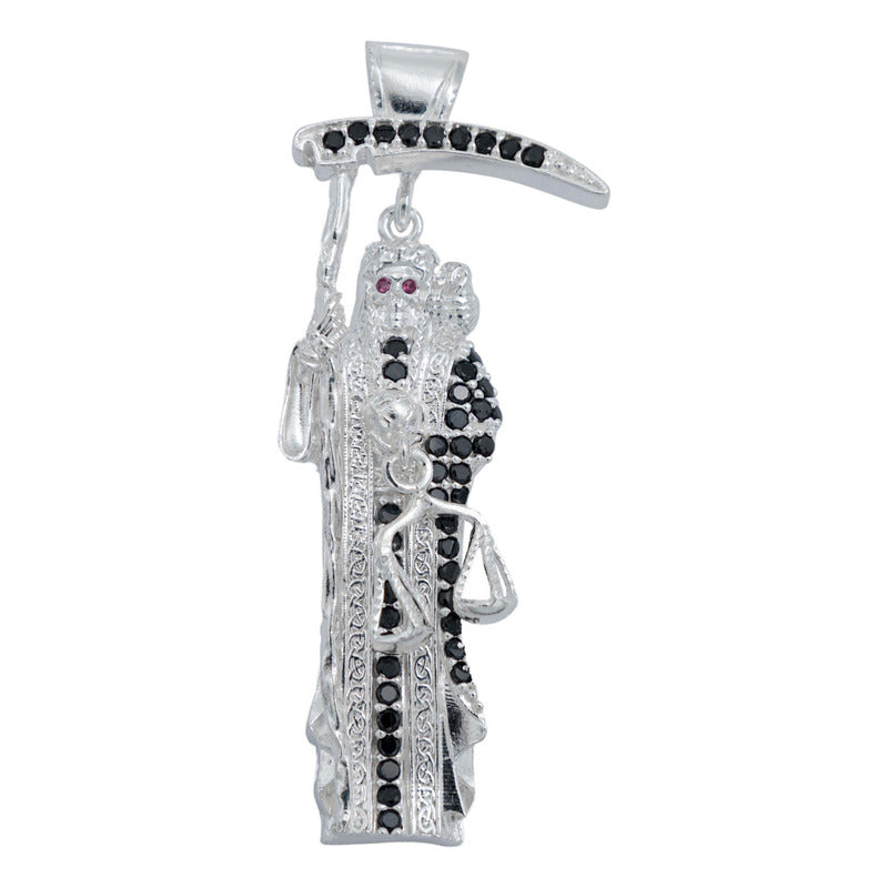 Dije Medalla Med Santa Muerte Con Zirconias En Plata 925 5cm