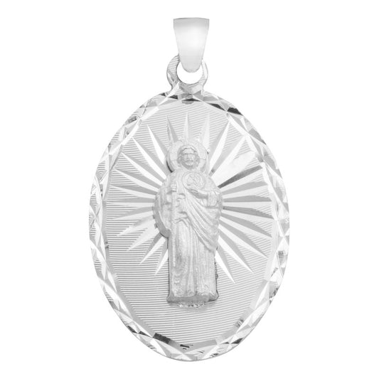 Dije Oval Diamantado Estrella San Judas Plata 925 1.4 Cm Plateado