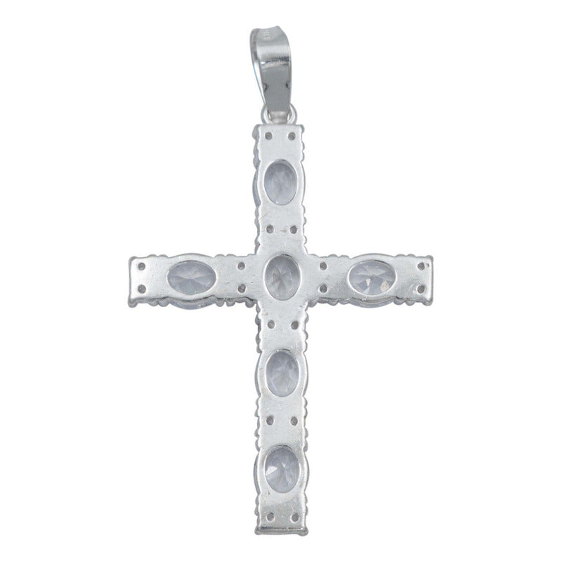 Dije Cruz Grande Zirconias Hombre Regalo Plata 925 6 Cm Blanco