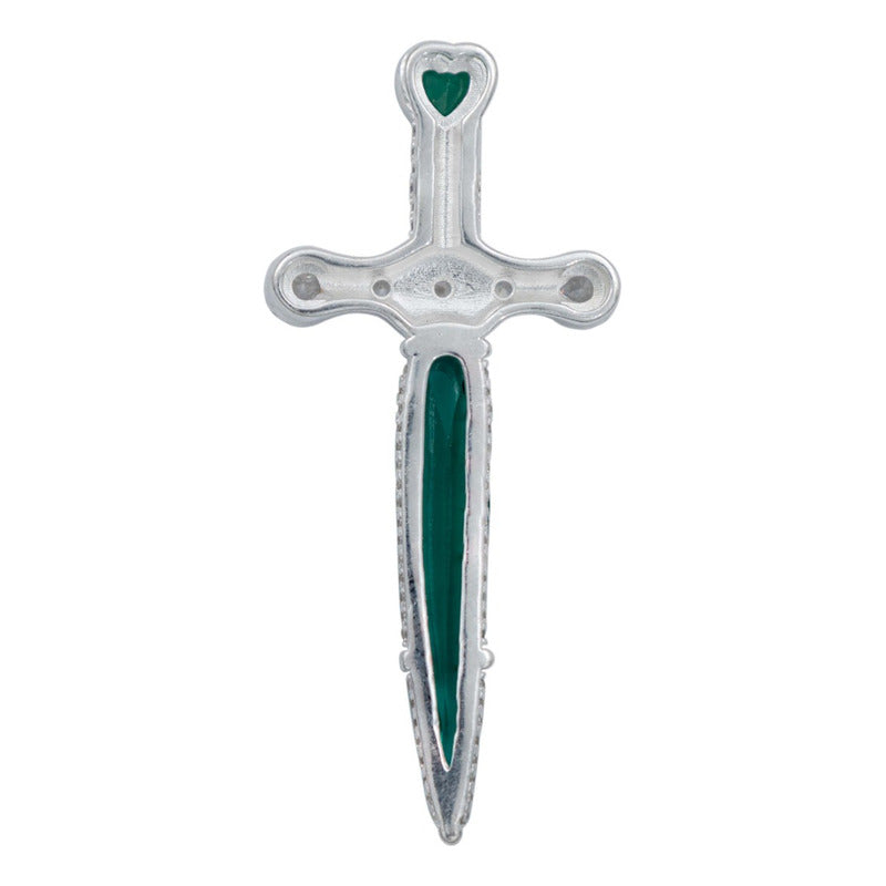 Dije Grande Espada San Miguel Corazón Zirconias Plata 925