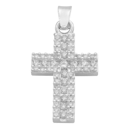 Dije Cruz Chica Zirconias Dobles Unisex Plata 925 2.6 Cm Blanco