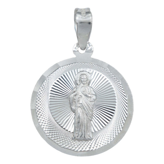 Medalla Diamantada Chica San Judas Tadeo Plata 925 2.1 Cm Plateado