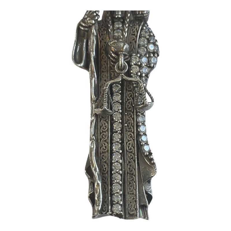 Dije Medalla Grande Santa Muerte Con Zirconias En Plata 925