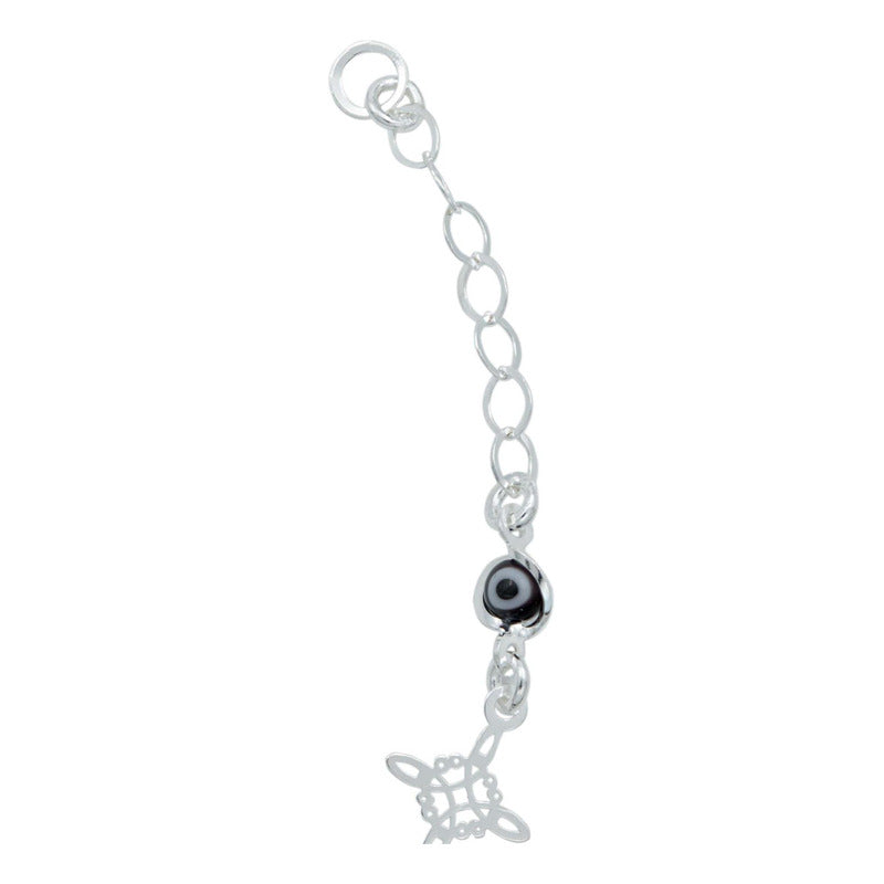 Pulsera Ajustable Nudo De Bruja Triqueta Ojo Turco Plata 925