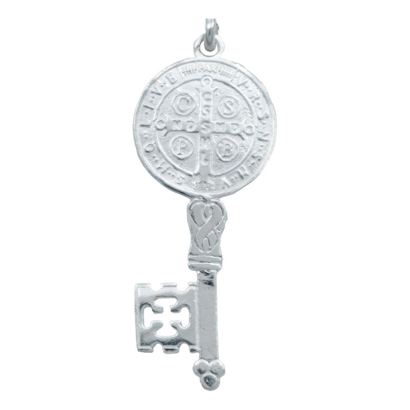 Dije Medalla Doble Vista Llave San Benito Lisa Plata 925