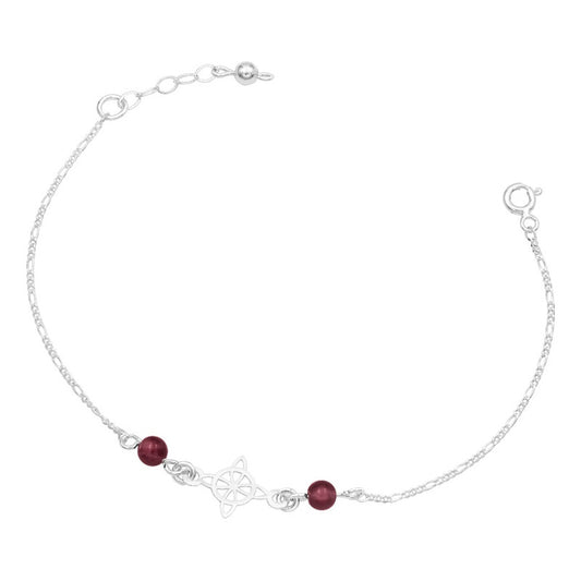 Pulsera Ajustable Nudo Bruja Figaro 3x1 Bolas Plata 925 Tinto 6 Cm 20 Cm