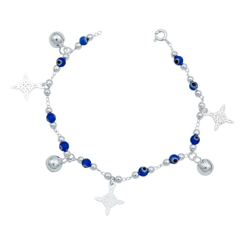 Pulsera Nudo De Bruja Ojo Turco Cascabeles Sonido Plata 925