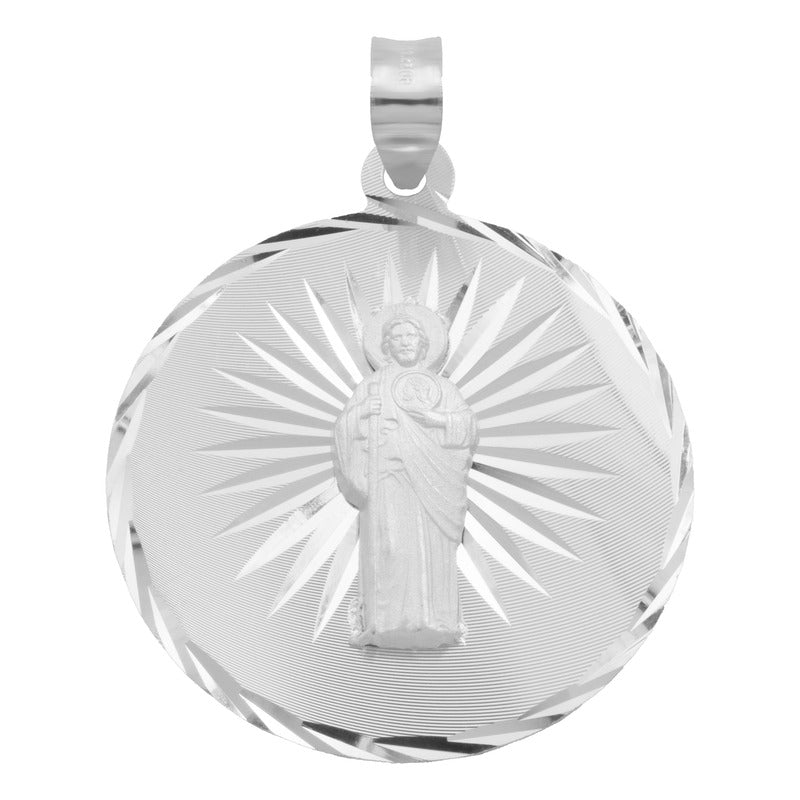 Dije Medalla Diamantada Estrella San Judas Plata 925 3.4 Cm
