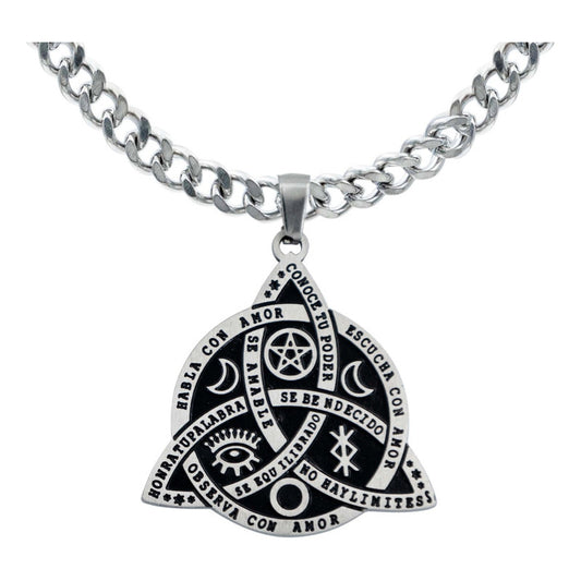 Collar Nudo Bruja Celta Vikingo Triqueta Irlanda Acero Inox Negro