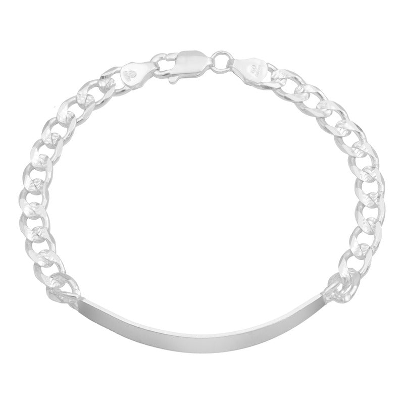 Esclava Placa Gruesa Cubana Diamantada Hombre Plata 925 6 Mm