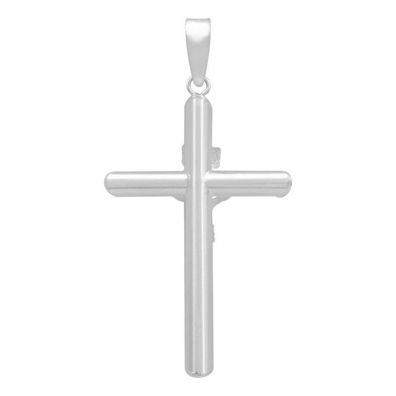 Dije Cruz Tubo Tubular Lisa Cristo Hombre Plata 925 5 Cm Plateado