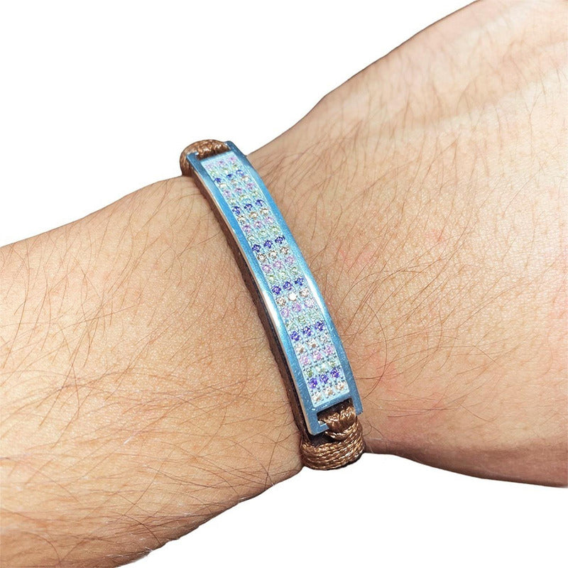 Pulsera Ajustable Unisex De Cuero Con Zirconias En Plata 925