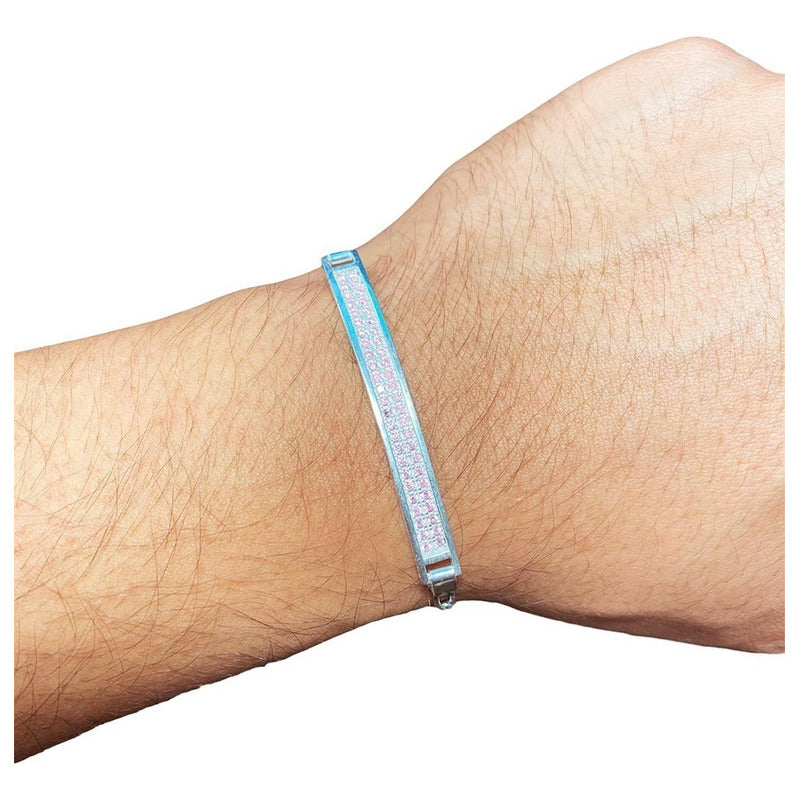 Pulsera Esclava Moderna De Placa Con Zirconias En Plata 925