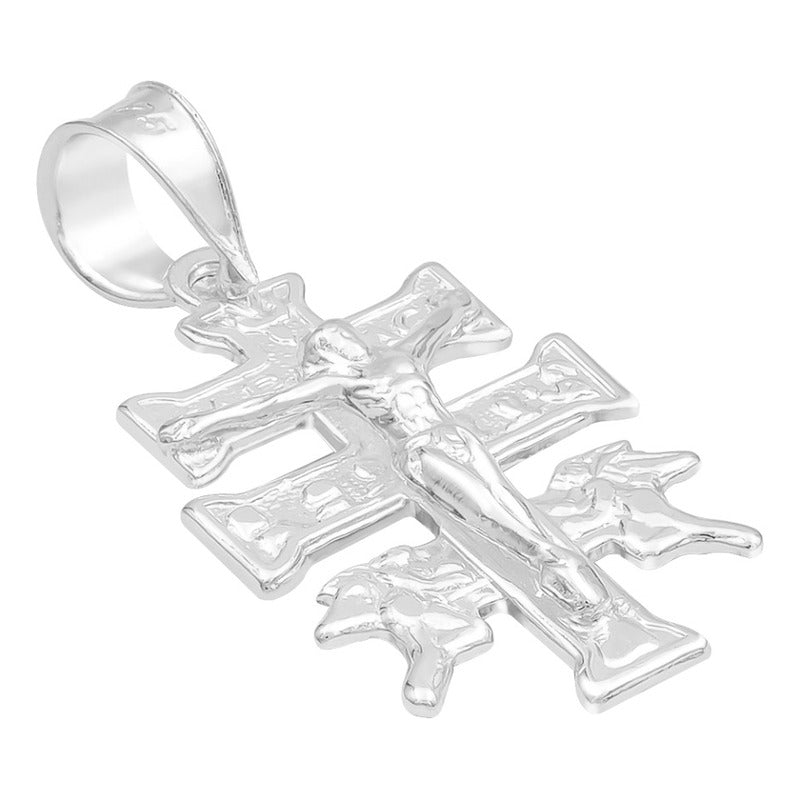 Dije Cruz Caravaca Troquelada Cristo Angeles Plata 925 2.6cm Plateado