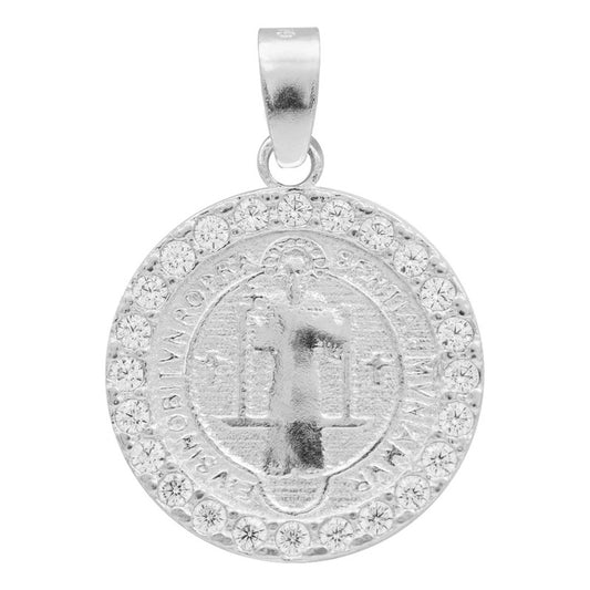 Dije Doble Vista San Benito Zirconias Unisex Plata 925 1.6cm Plateado