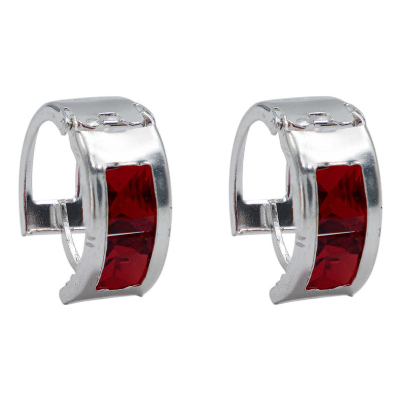 Aretes Huggies Grandes Mujer Regalo 2 Zirconias Plata 925