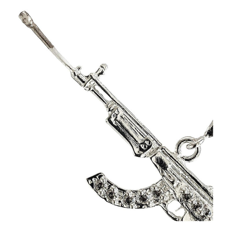 Dije Mediano Rifle Ak 47 Cuerno De Chivo Plata Solida S925