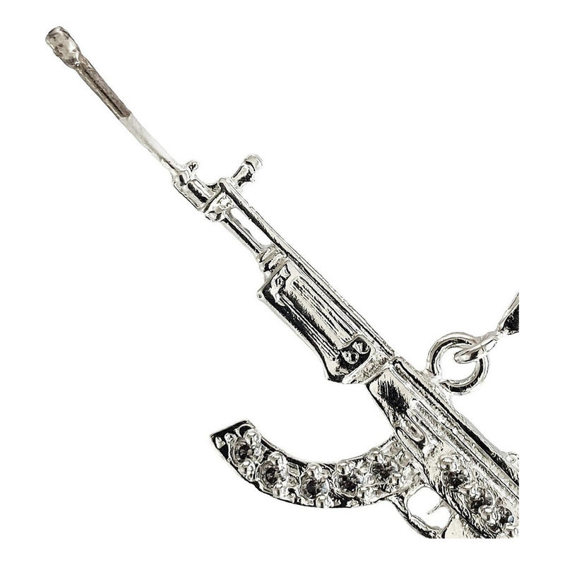 Dije Mediano Rifle Ak 47 Cuerno De Chivo Plata Solida S925