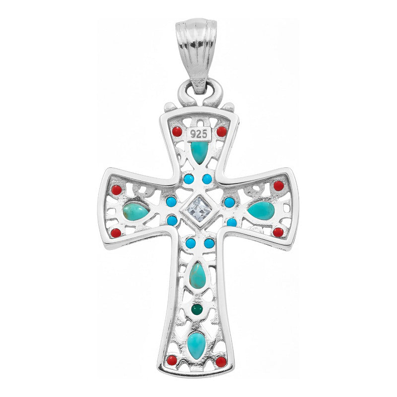 Dije Cruz Grande Plata 925 Piedra Natural Zirconia 4.3 Cm Blanco
