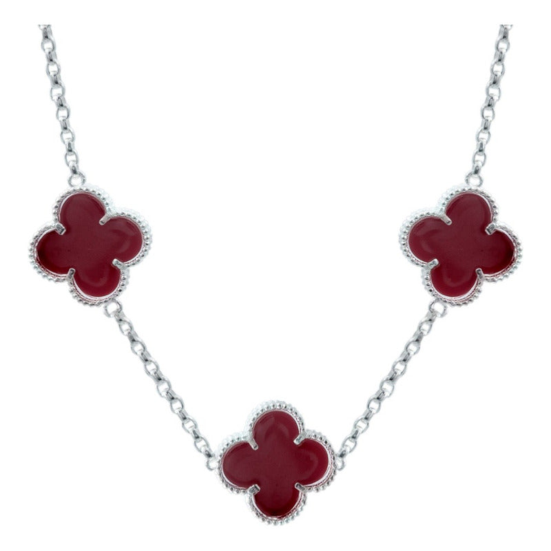 Cadena Con Dijes Trebol Esmaltado Corridos Plata 925 65 Cm