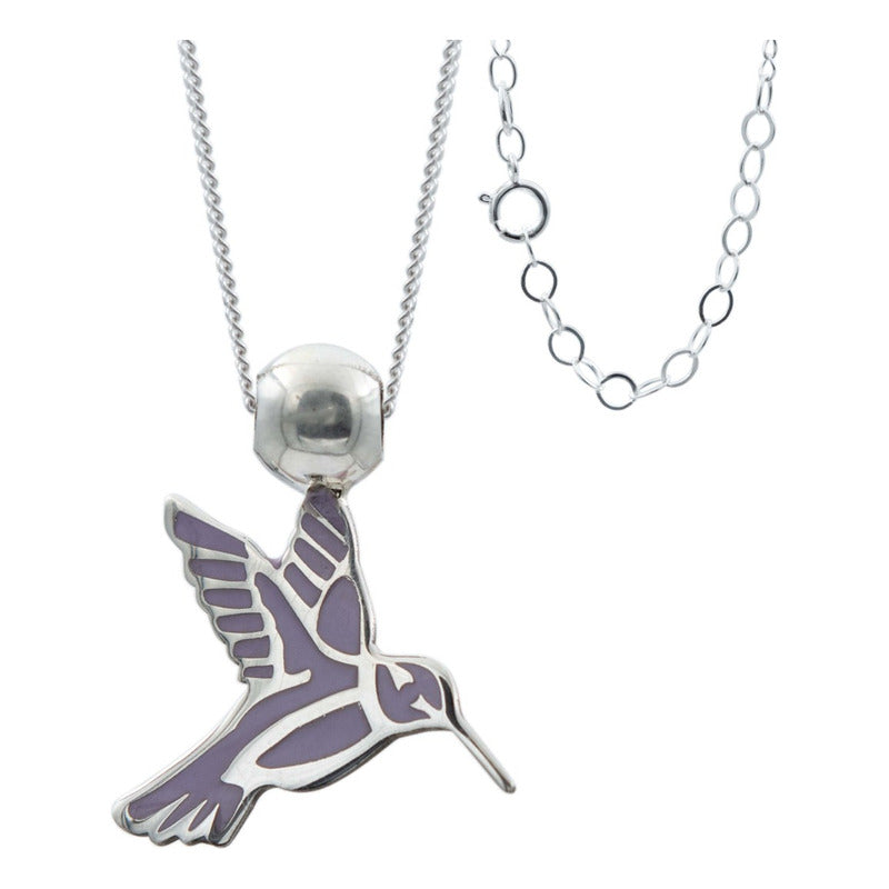 Collar Ajustable Colibri Esmaltado Mujer Regalo Plata 925