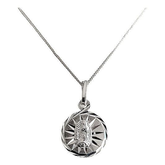 Collar Medalla Diamantada Virgen Guadalupe Plata Ley 925 52053