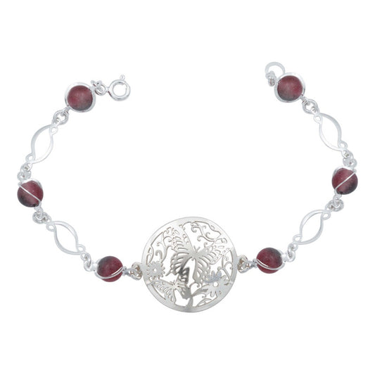 Pulsera Mariposa Flores Piedra Natural Cuarzo Plata 925