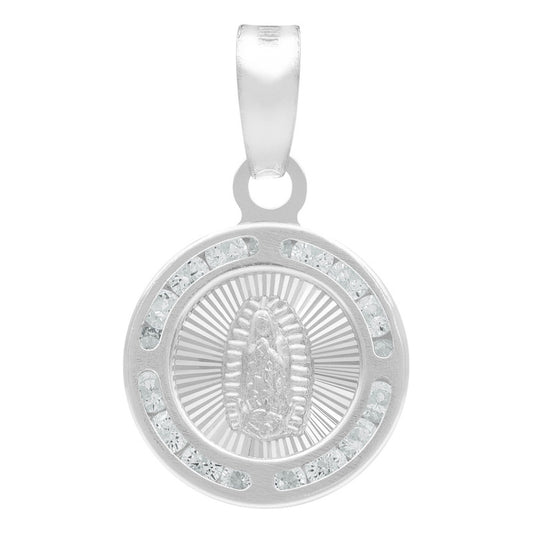 Dije Mini Medalla Bautizo Virgen Guadalupe Plata 925 1.2 Cm Blanco