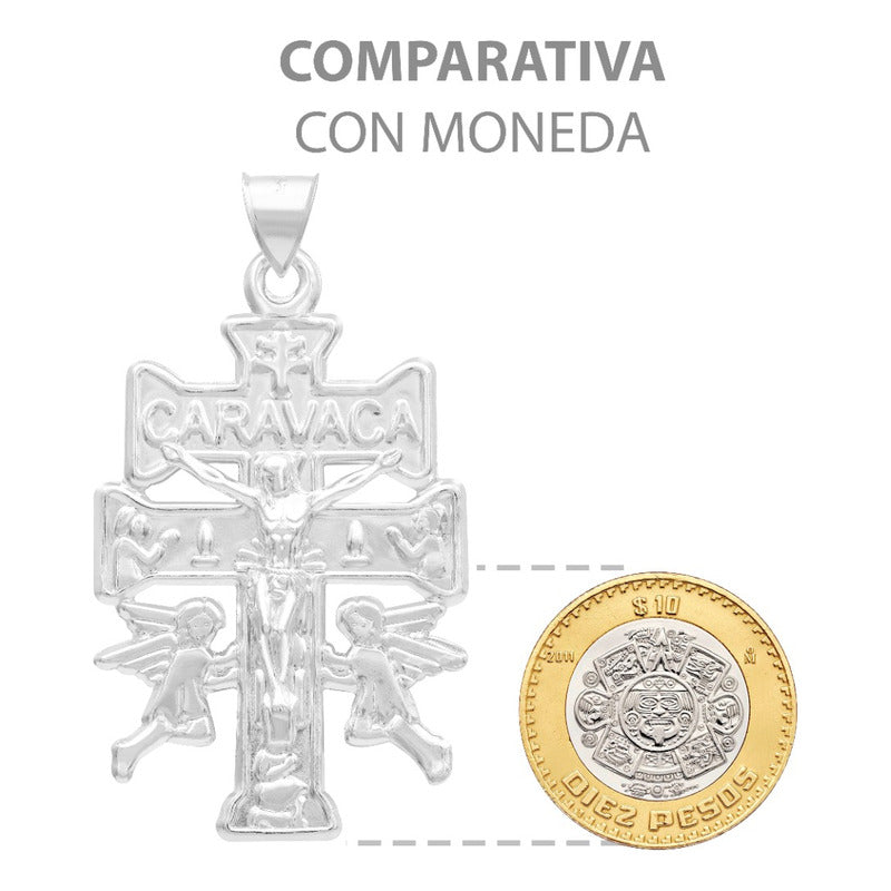 Dije Cruz Caravaca Troquelada Cristo Angeles Plata 925 6.8cm Plateado
