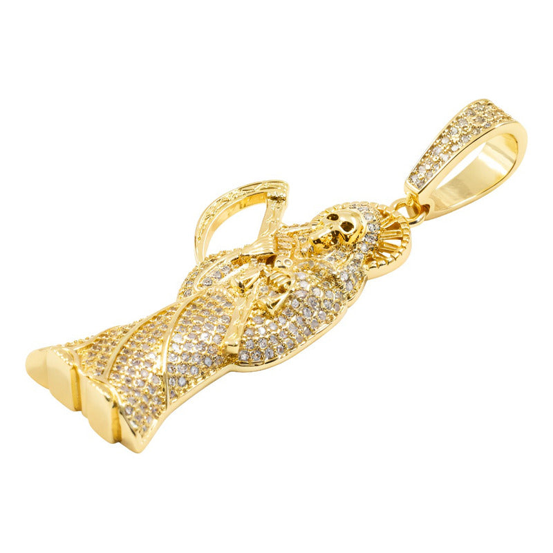 Dije Grande Santa Muerte Oro Laminado 14k Piedra 6.5 Cm Amarillo