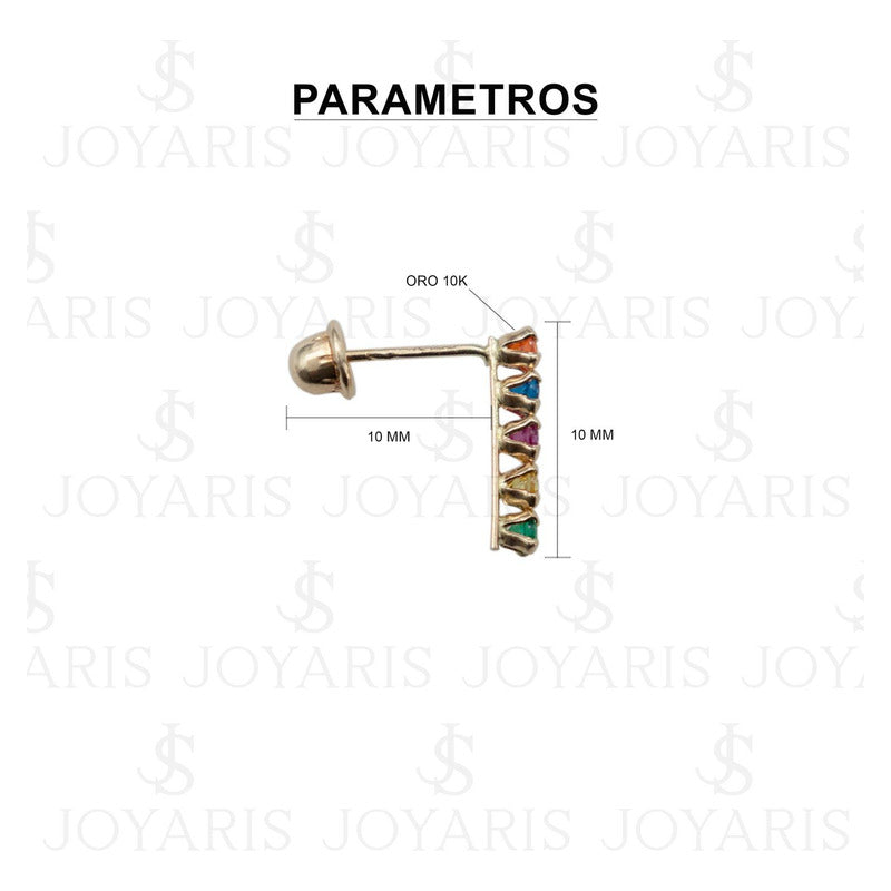 Arete Broquel Pendiente Churumbela Semáforo Zirconia Oro10k