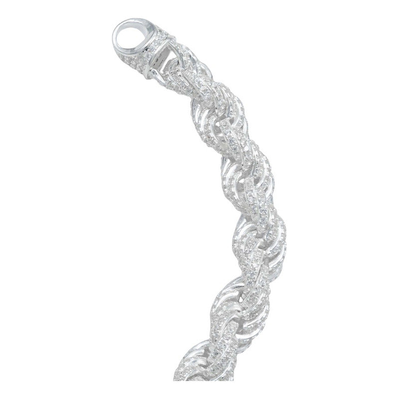 Pulsera Torzal Zirconias Hiphop Hombre Plata 925 8 Mm