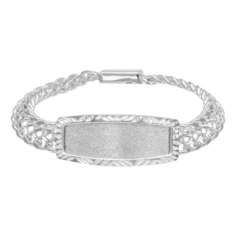 Joyaris Esclava Petatillo Placa Diamantada Plata 925 Hombre Plateado 16 Cm